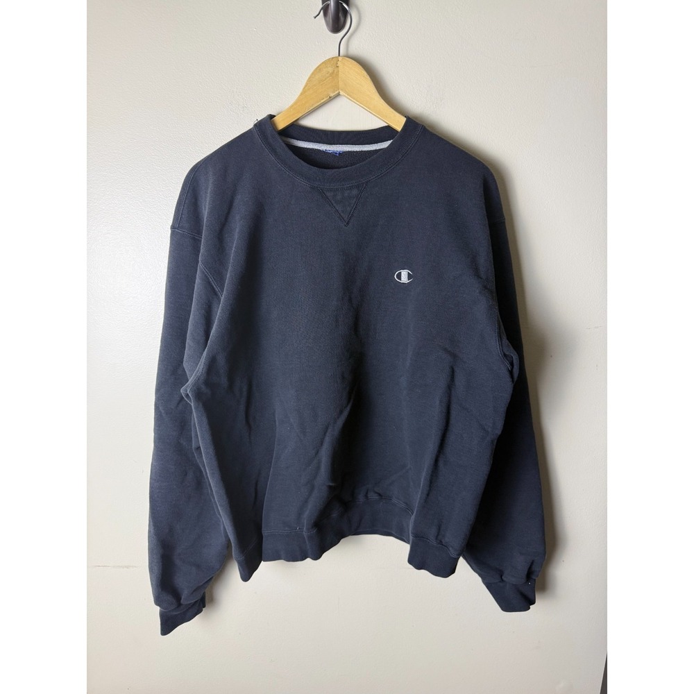 Champion Blank Sweater Crew Neck Mens Size S Black Casual